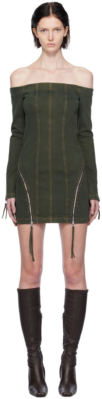Šaty Blumarine Off-The-Shoulder Denim Minidress Zelené | A344J036A, 0