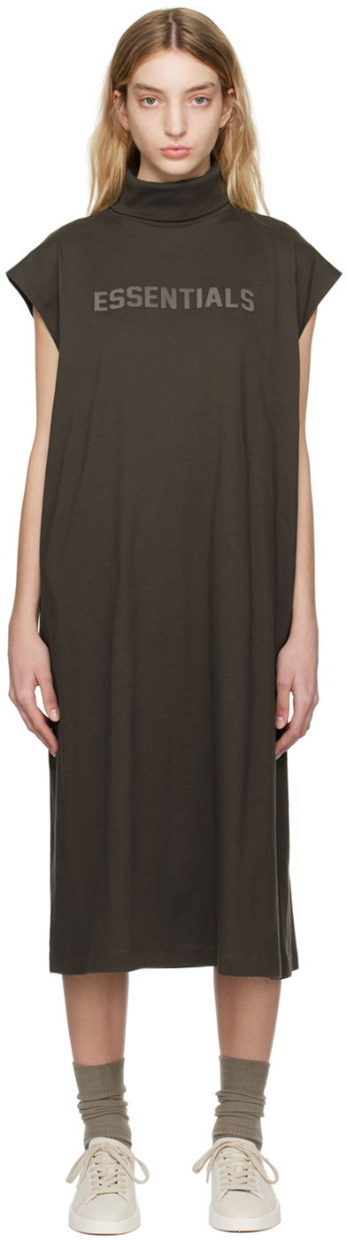 Šaty Fear of God ESSENTIALS Sleeveless Turtleneck Midi Dress Hnedá | 125BT225030FW