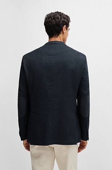 Bunda BOSS BOSS Regular-Fit Herringbone Stretch-Cotton Blend Jacket Navy | 50521495, 1