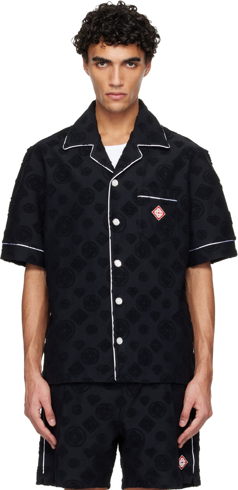 Košeľa Casablanca Towelling Monogram Short Sleeve Shirt Čierna | M-SP26-SH-085-02