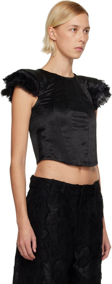 Crop Top Collina Strada Ava Cropped Bustier Top with Ruffled Cap Sleeves Čierna | XX3307, 1