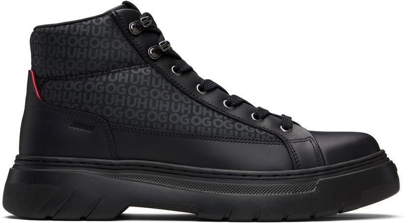 Tenisky a topánky BOSS HUGO Printed-Logo Faux-Leather Boots Čierna | 50552644