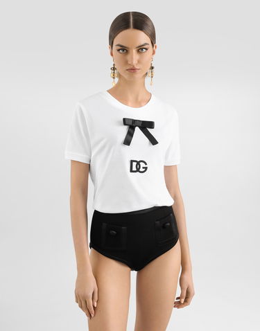 Tričko Dolce & Gabbana Dolce & Gabbana Cotton Jersey T-Shirt with Bow and DG Logo Biela | F8V47ZGDC4TW0800, 3