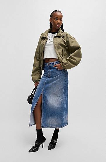 Sukňa BOSS Midi Denim Skirt with Front Slit Modrá | 50531699, 1