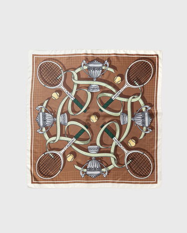 Šál Lacoste Tennis Court Print Silk Scarf Hnedá | RE4201-1IJ, 1