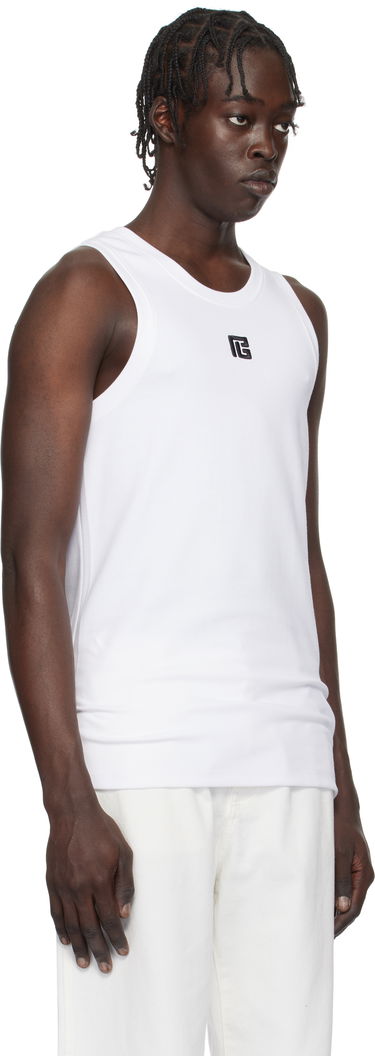 Tielko Balmain Embroidered Logo Tank Top Biela | EH1EB003BC87, 1