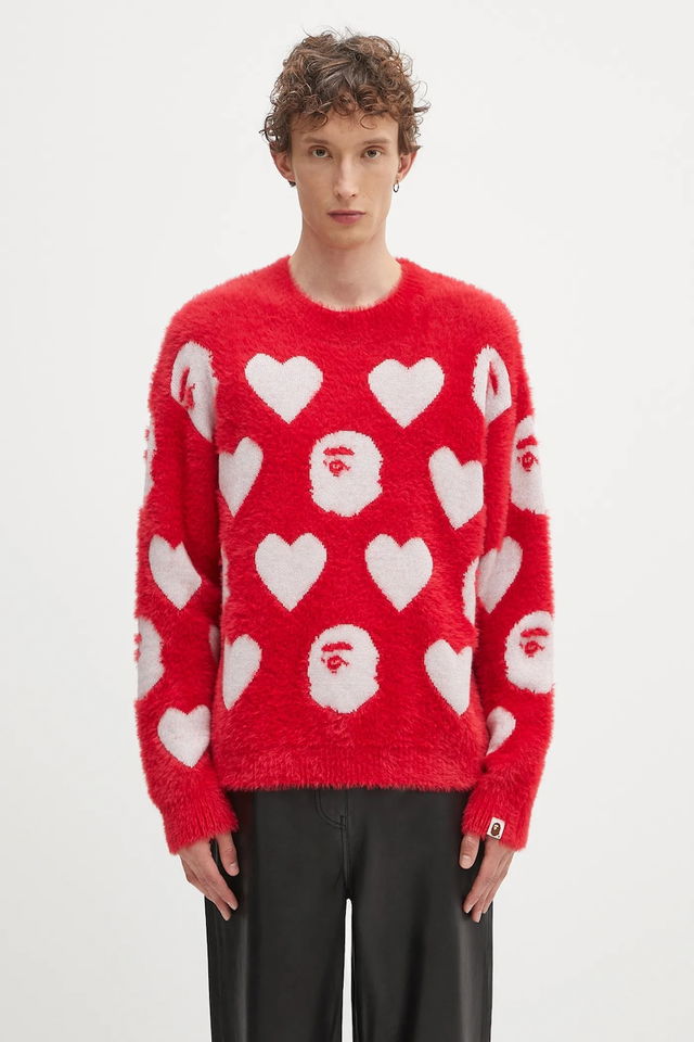 A Bathing Ape I Love Bape Monogram Fuzzy Sweater