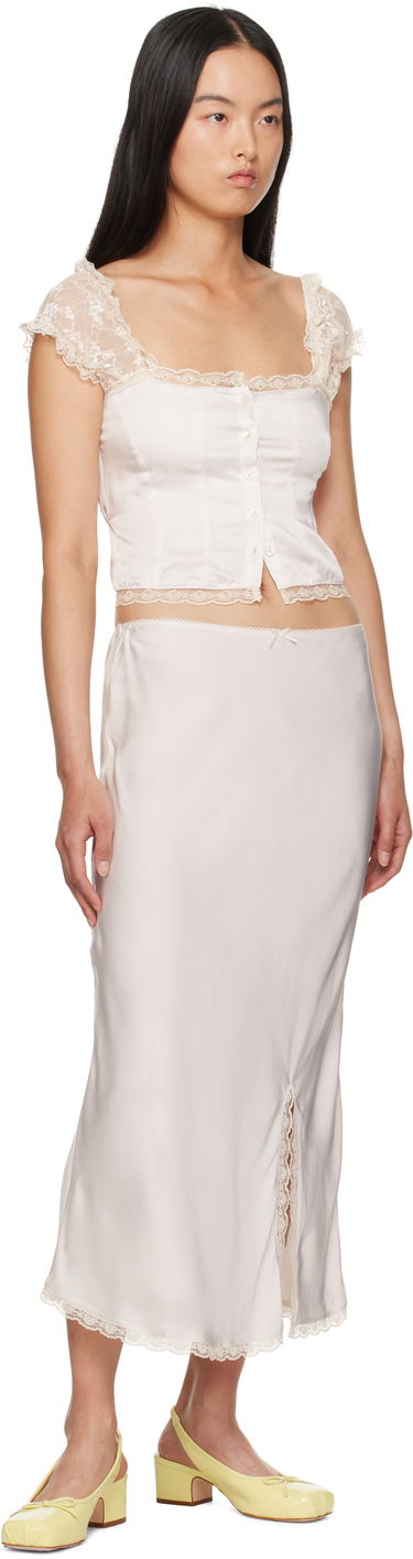 Sukňa GUIZIO Guizio Kahli Lace-Trimmed Midi Slip Skirt Béžová | F24304W022, 3