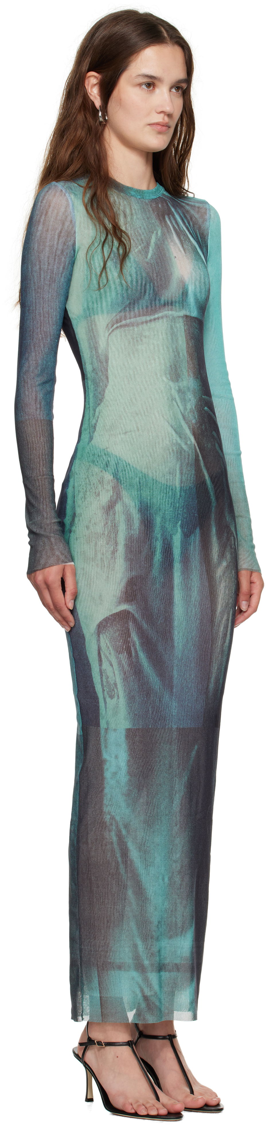 Šaty Jean Paul Gaultier Jean Paul Gaultier 'The Long Water' Mesh Maxi Dress Tyrkysová | 25/03-W-DR027-M004P-5557, 1