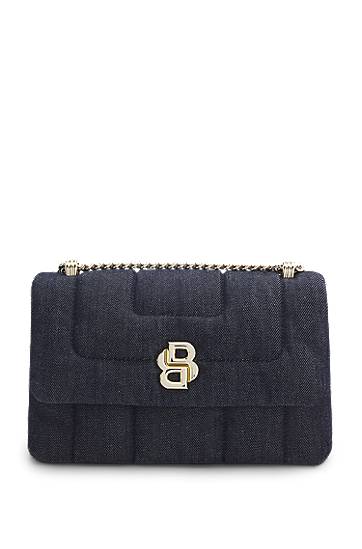 Taška cez rameno BOSS Balenciaga Quilted Denim Shoulder Bag with Double B Monogram Modrá | 50542064