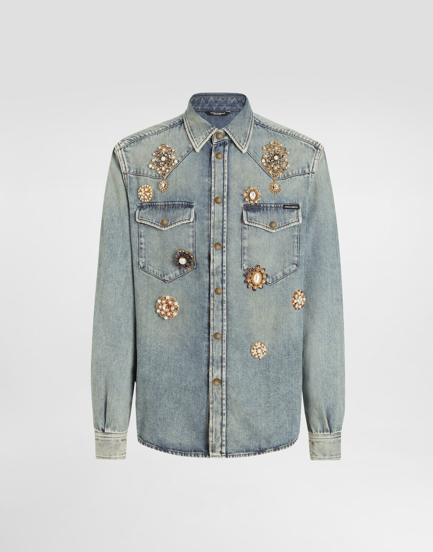 Košeľa Dolce & Gabbana Dolce & Gabbana Bejeweled Denim Shirt Modrá | G5MA1ZG8ME6S9001, 0