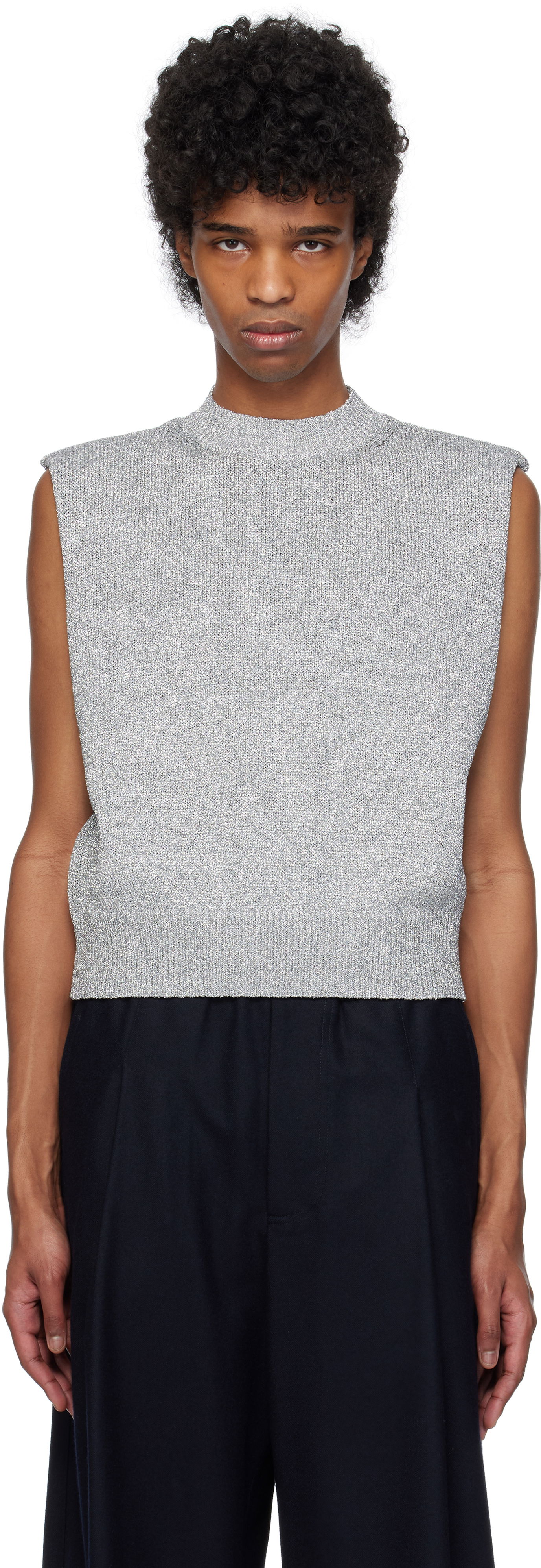 Sveter Dries Van Noten Dries Van Noten Metallic Knit Vest Šedá | 251-021222-1706, 0