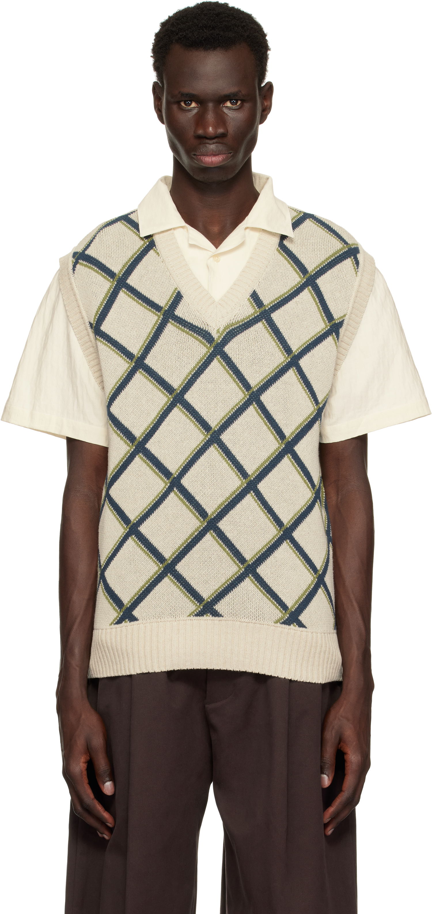 Sveter Palmes Palmes Argyle Knit Vest Béžová | P40-0022-062, 0