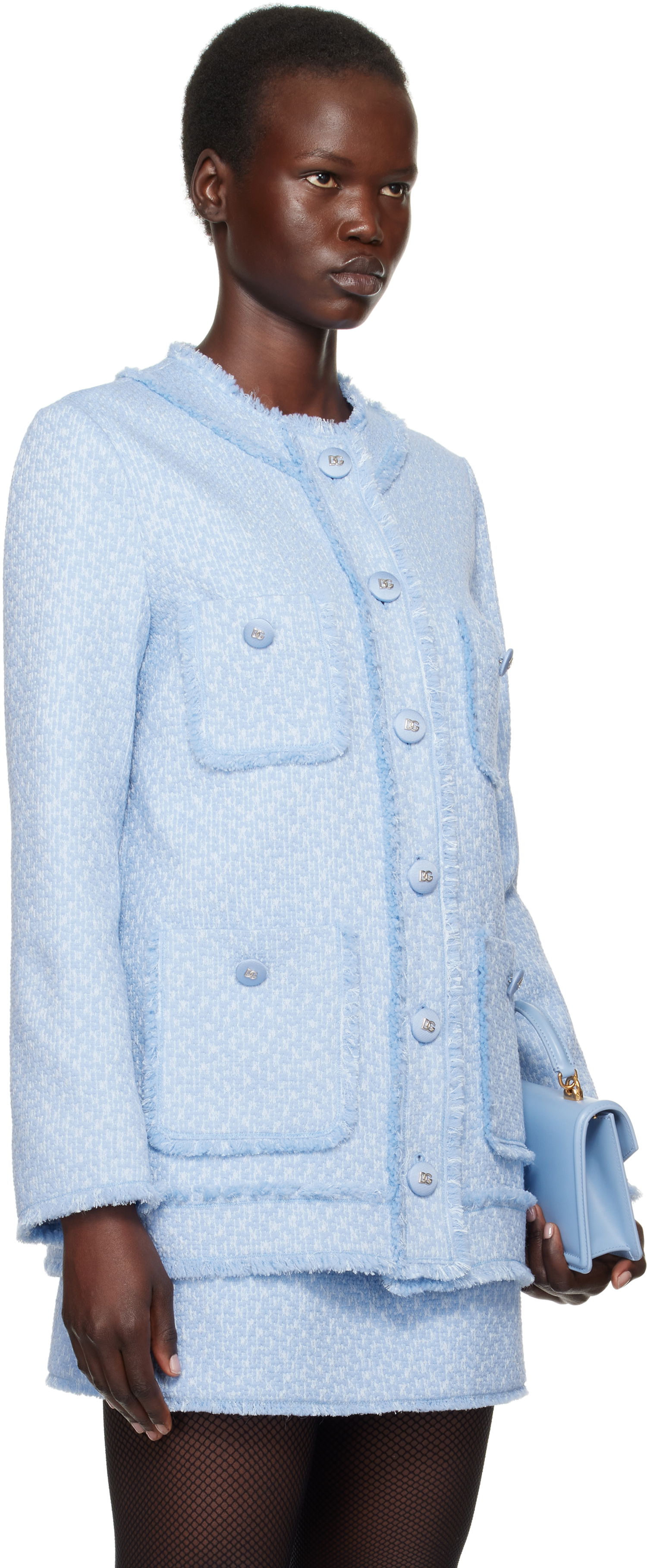 Bunda Dolce & Gabbana Dolce&Gabbana Single-Breasted Raschel Tweed Jacket Modrá | F29YCT HUMUA, 1