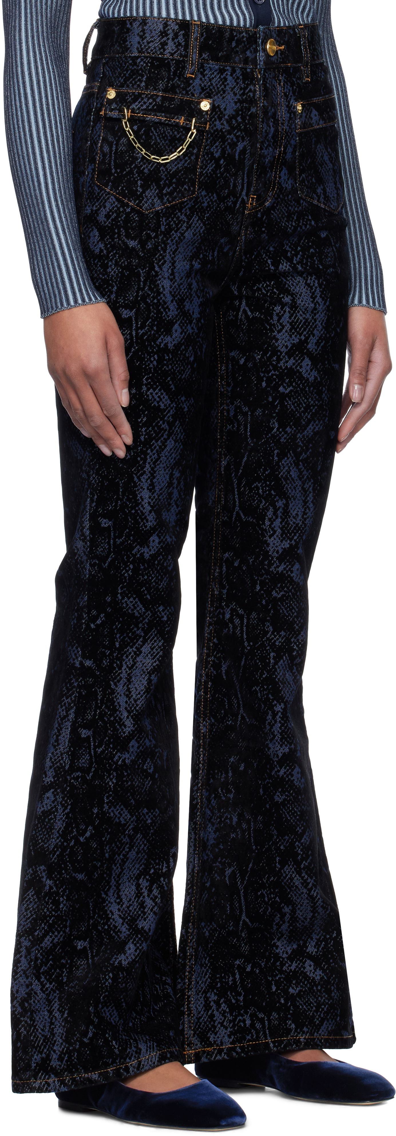 GANNI Goddi Snake Print Flare Jeans
