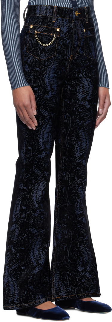 Džínsy GANNI GANNI Goddi Snake Print Flare Jeans Modrá | J1612, 1