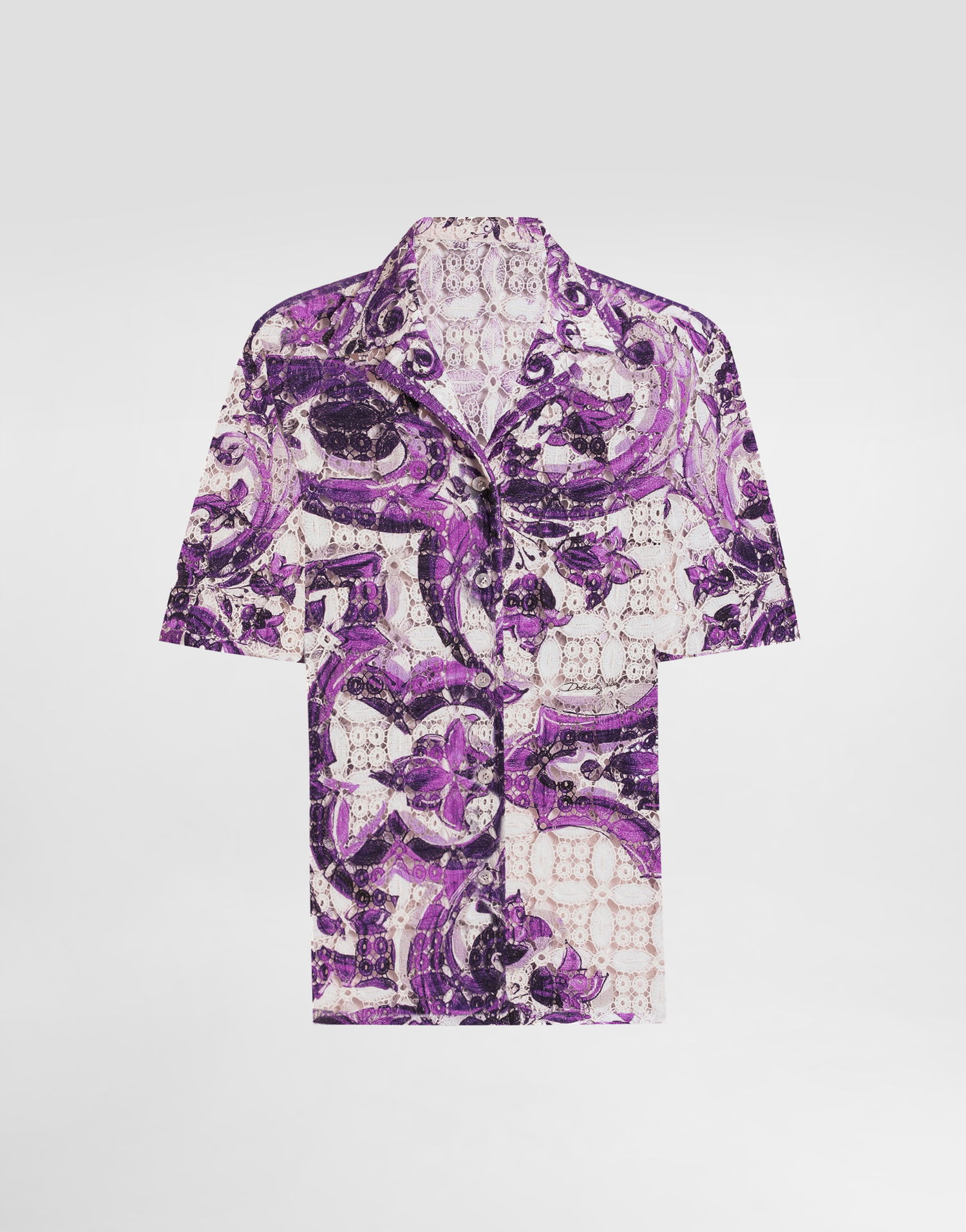 Košeľa Dolce & Gabbana Dolce & Gabbana Majolica Print Crochet Lace Shirt Fialová | F5T54THH5EUIP3TN, 0