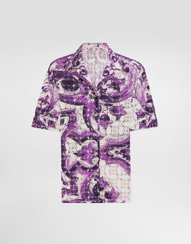 Košeľa Dolce & Gabbana Dolce & Gabbana Majolica Print Crochet Lace Shirt Fialová | F5T54THH5EUIP3TN, 0