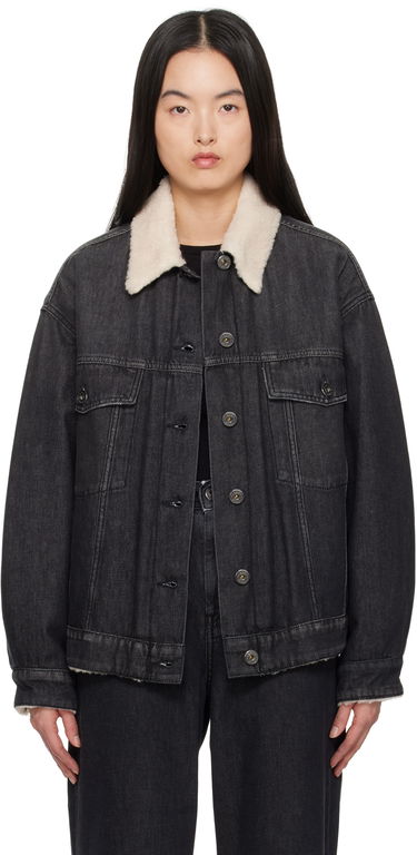 Bunda Max Mara Weekend Max Mara Libano Denim Jacket with Shearling Collar Čierna | 2515081051600, 0