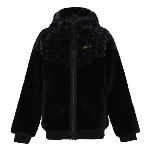 Bunda Nike Nike Leopard Print Fleece Hooded Jacket Čierna | DJ4408-010