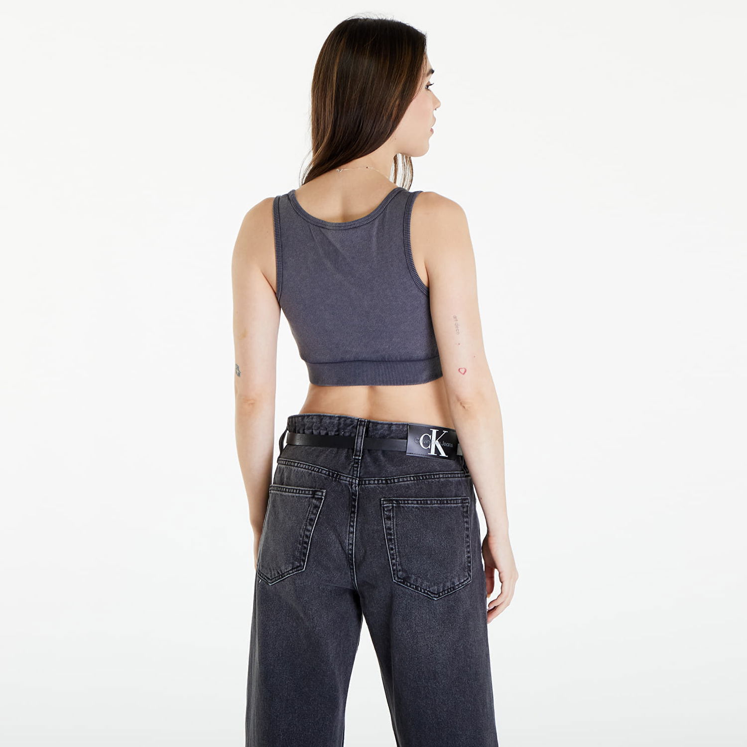 Tielko CALVIN KLEIN Label Washed Rib Crop Top Šedá | J20J223109 PT2, 1