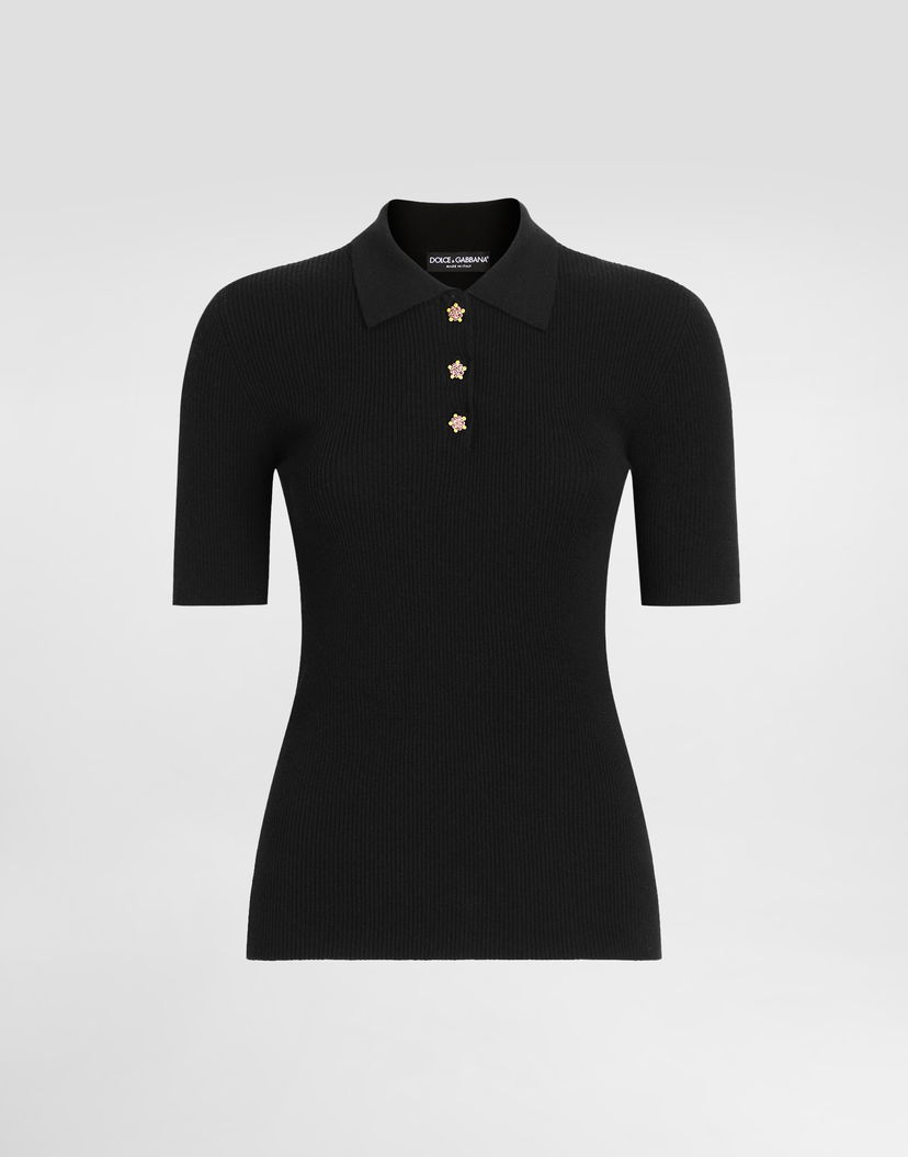Polo tričko Dolce & Gabbana Dolce & Gabbana Ribbed Polo Sweater Čierna | FXZ16ZJFMHGN0000
