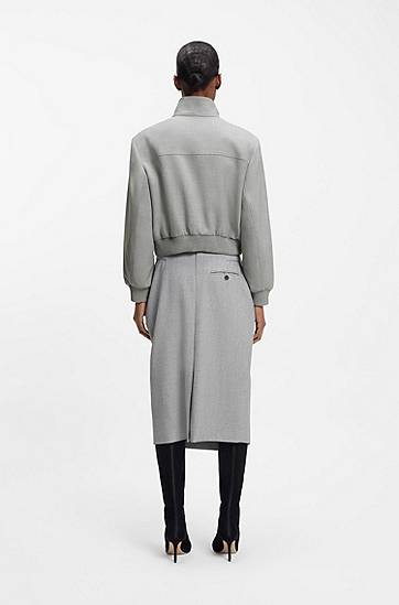 Bomber bunda BOSS Regular-Fit Melange Stretch Twill Bomber Jacket Šedá | 50559347, 1