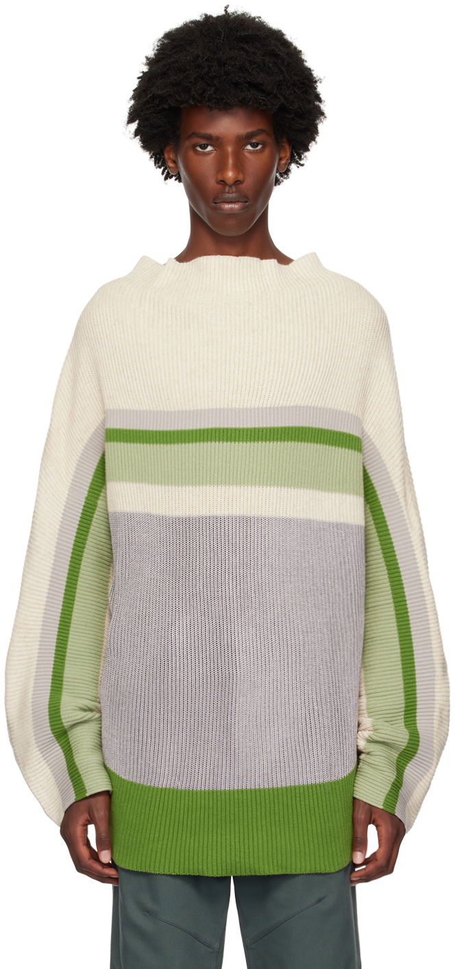 Sveter KIKO KOSTADINOV Off-White & Green Essick Stripe Turtleneck Biela | KKAW24KN02-99, 0