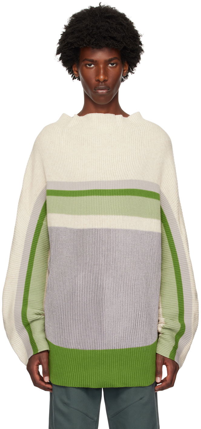 Sveter KIKO KOSTADINOV Off-White & Green Essick Stripe Turtleneck Biela | KKAW24KN02-99