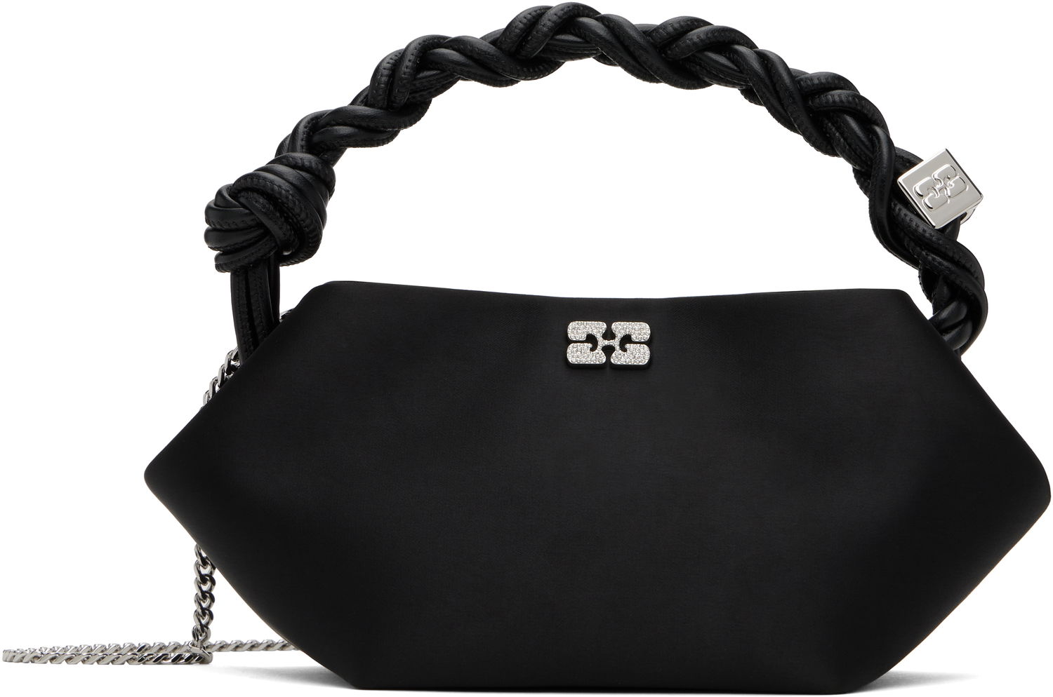 Kabelka GANNI Satin Mini Bou Bag with Braided Handle and Crystal Logo Čierna | A6340, 0