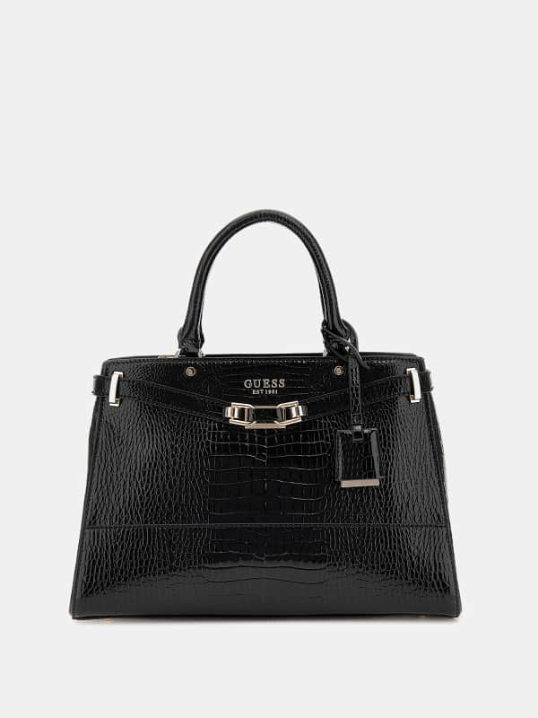 Croc-Print Top Handle Handbag