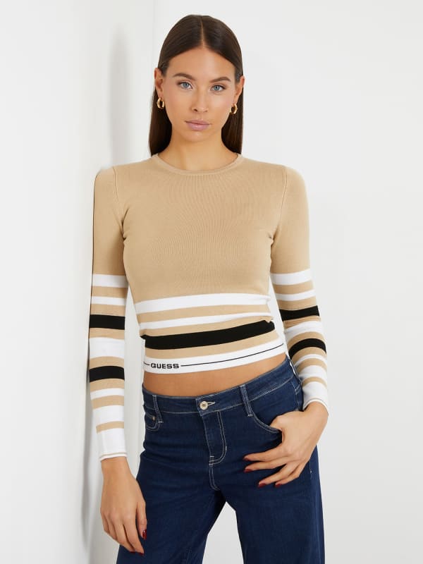 Sveter GUESS Striped Sweater Béžová | W4RR46Z2Y72, 0
