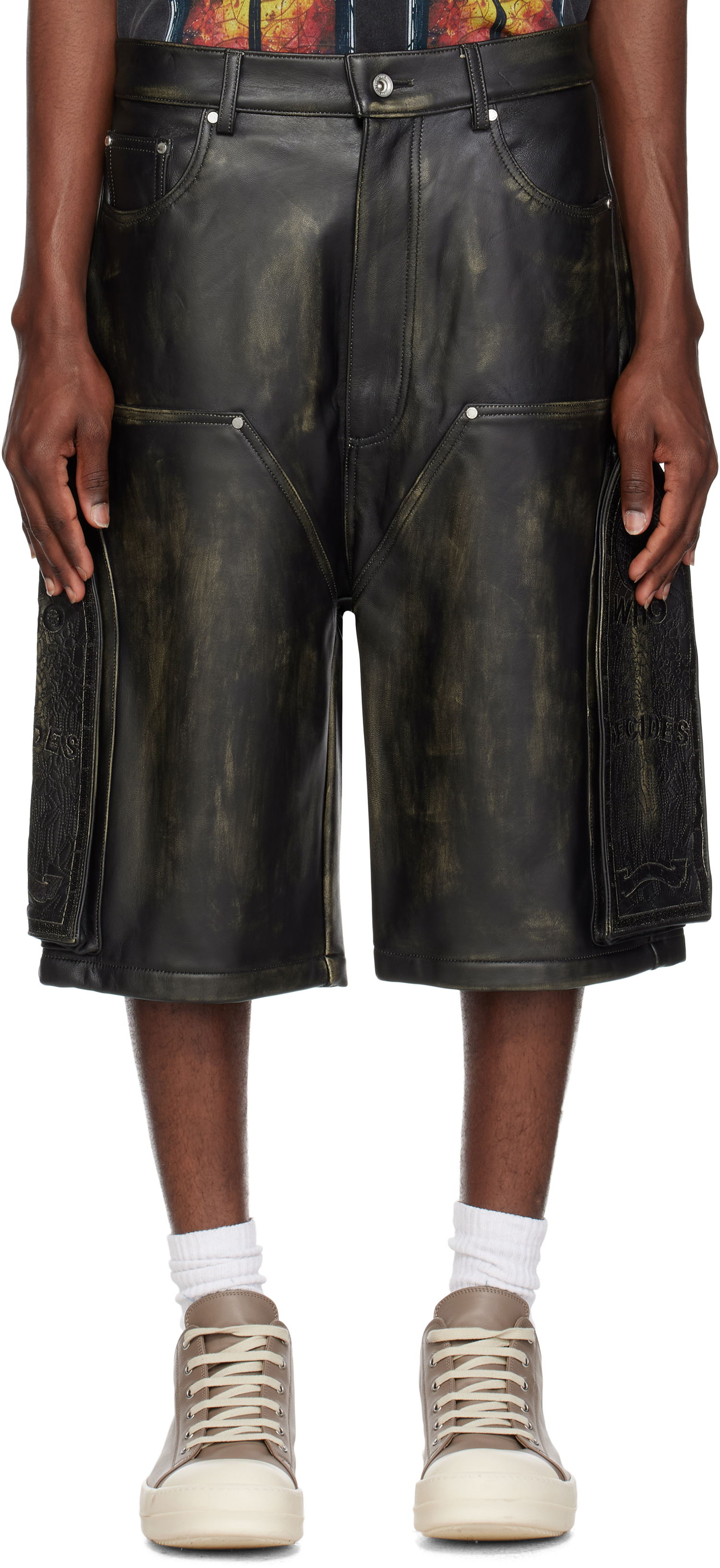 Šortky Who Decides War Who Decides War Side Embroidery Mid-Length Leather Shorts Čierna | 1121000031SS25, 0