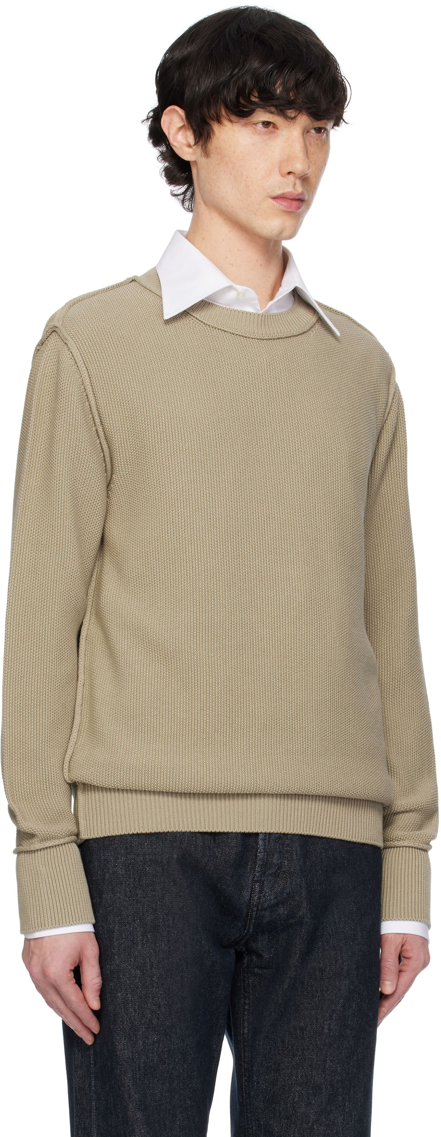 Sveter Moncler Moncler Textured Cotton Sweater Béžová | K10919C00001M1367, 1