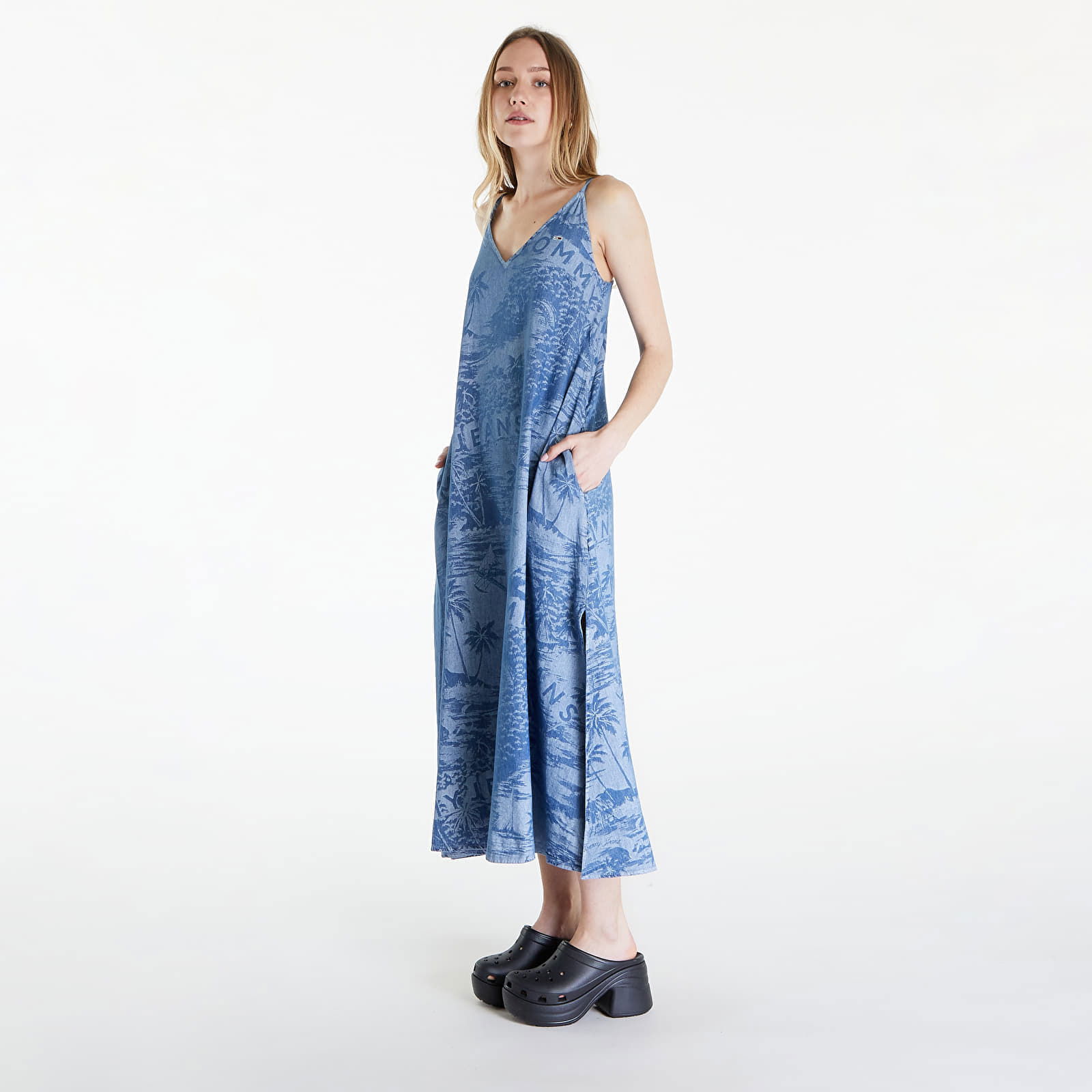 Chambray Sleeveless Maxi Dress Hawaiian Denim Laser