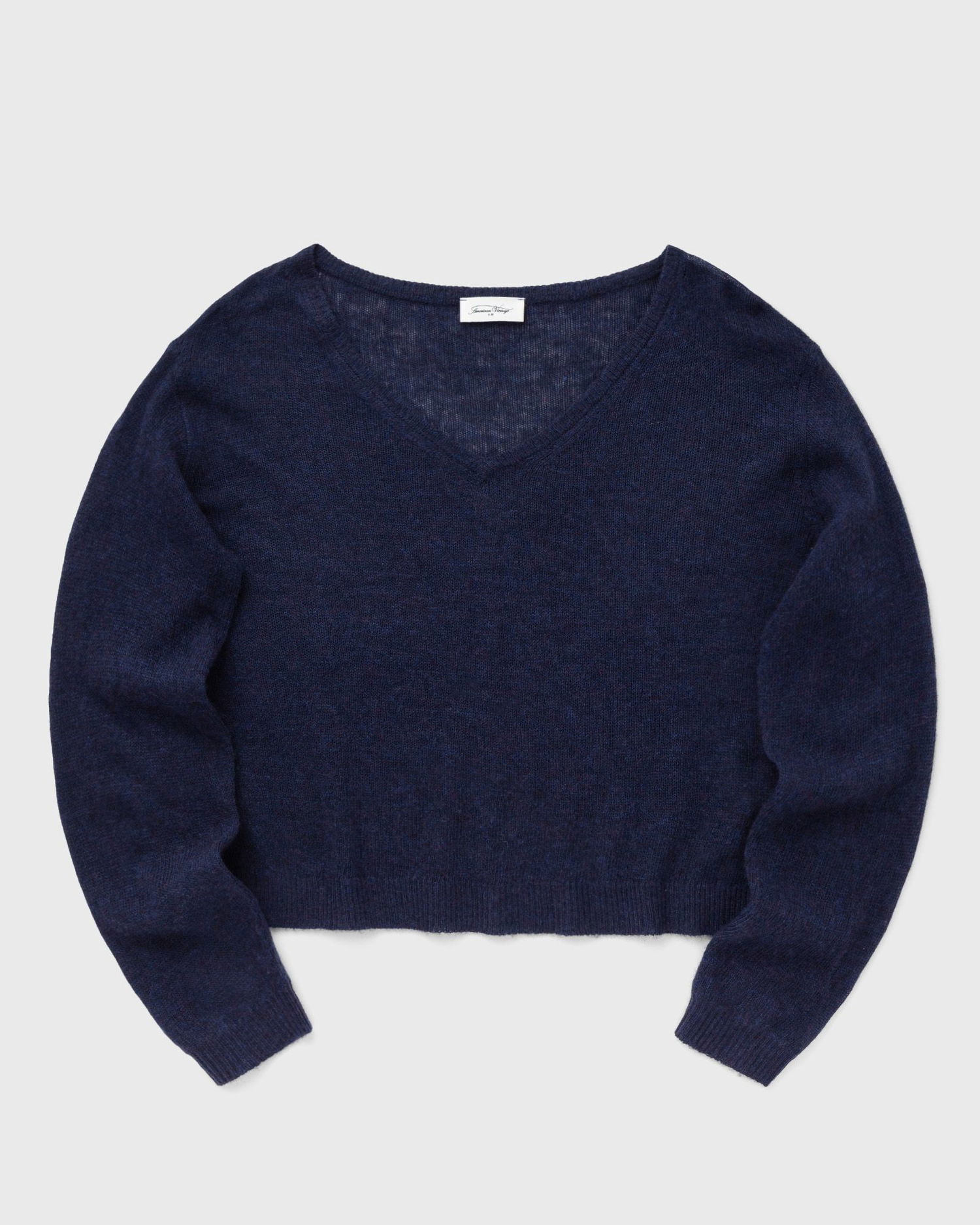 Sveter American Vintage American Vintage V-Neck Cropped Sweater Navy | DUM18AE25-NAVY-CHINE, 0