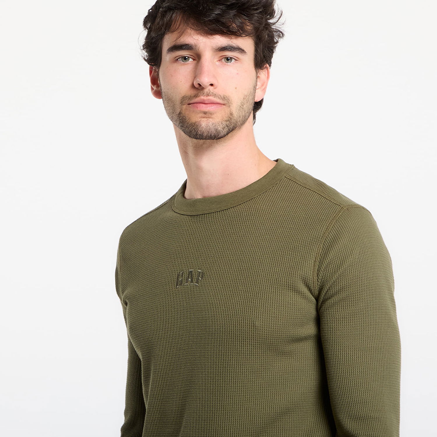 Tričko GAP Long Sleeve Waffle Mini Logo Crew Neck T-shirt Zelené | 795644-01, 1