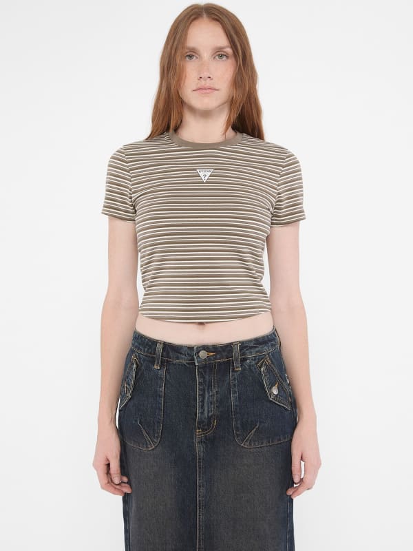 Tričko GUESS Striped Cropped Logo T-Shirt Zelené | W4BI07J1314, 0