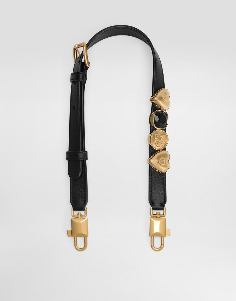 Opasok Dolce & Gabbana Dolce & Gabbana Calfskin Shoulder Strap with Gold-Tone & Black Embellishments Čierna | BI3415AV19580999