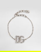 Silver Metal Fine Link Bracelet With Logo