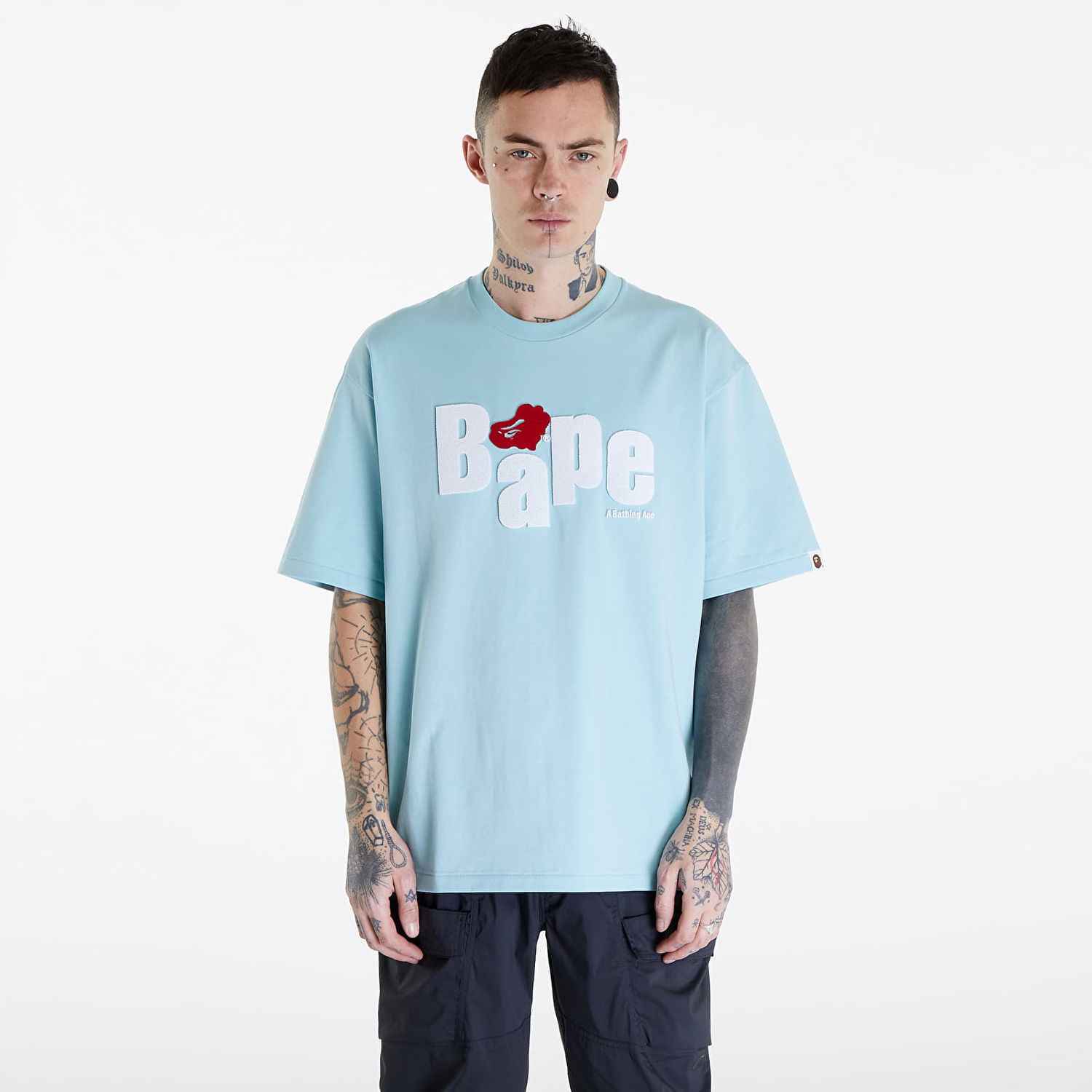 Tričko BAPE A BATHING APE Heart Ape Head Relaxed Fit Tee Sax Modrá | 001TEK301343M SAX, 0
