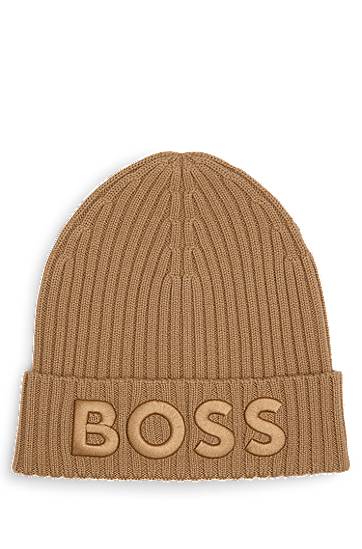 Kulicha BOSS BOSS Virgin-Wool Beanie with Embroidered Logo Hnedá | 50497815