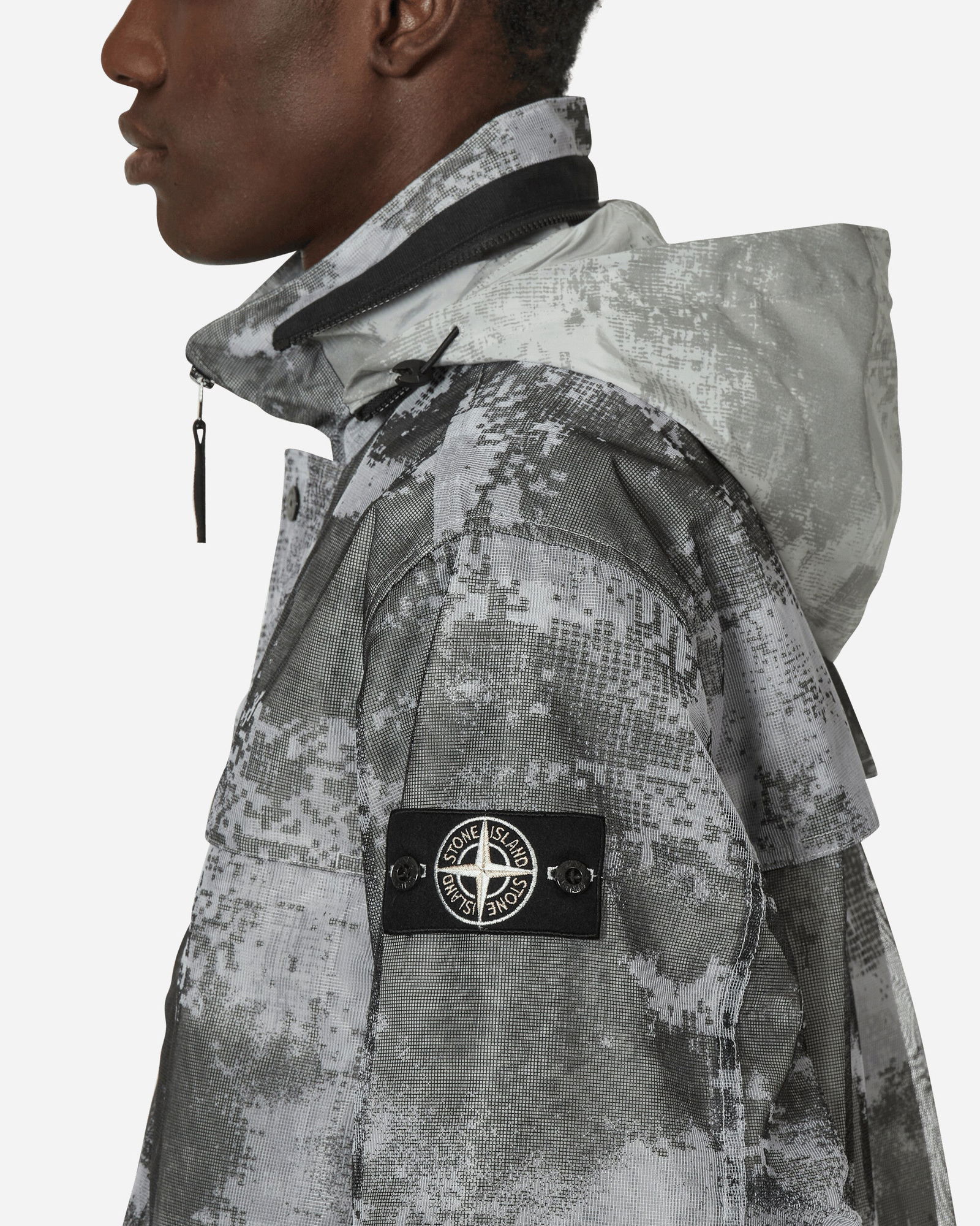 Dissolving Grid Camo Mesh Nylon Coat