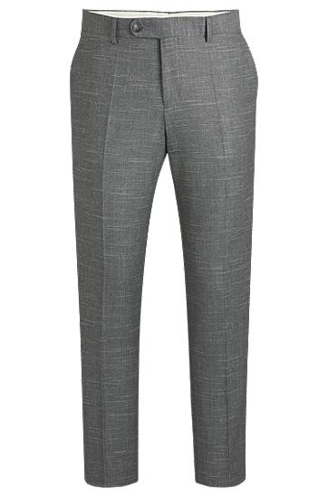 Nohavice BOSS Slim-Fit Patterned Virgin-Wool Blend Trousers Šedá | 50535685, 0