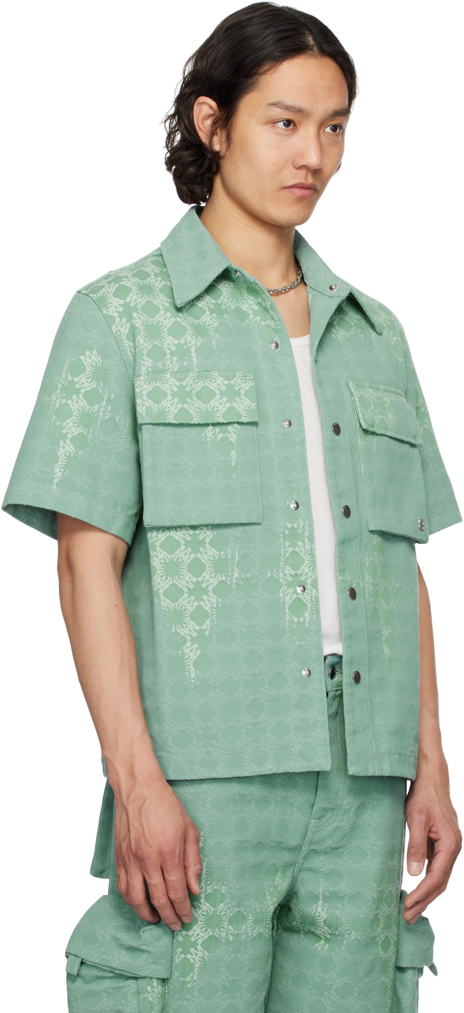 Košeľa AMIRI Amiri MA Quad Bleached Short Sleeve Shirt Zelené | AMDNIR1031, 1