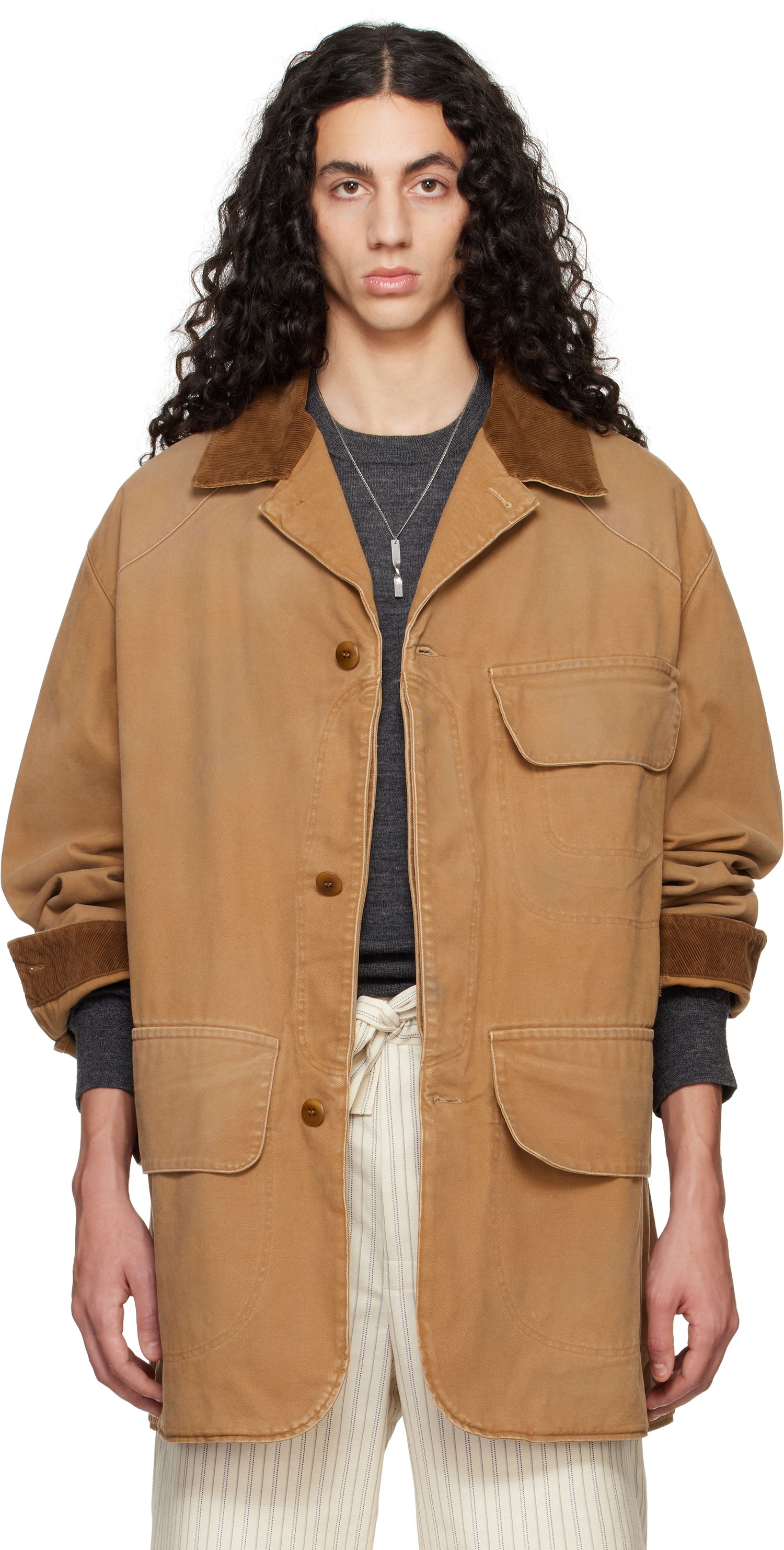 Bunda Maison Margiela Maison Margiela Corduroy Collar Waxed Jacket Hnedá | S50AM0625 M35206, 0