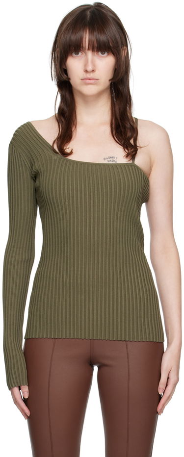 Tričko Helmut Lang One Shoulder Ribbed Long Sleeve Top Zelené | M06HW704, 0