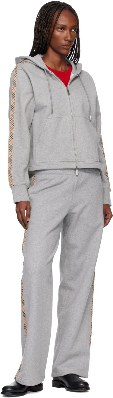 Mikina Burberry Check Trim Cotton Zip Hoodie Šedá | 8118973, 3