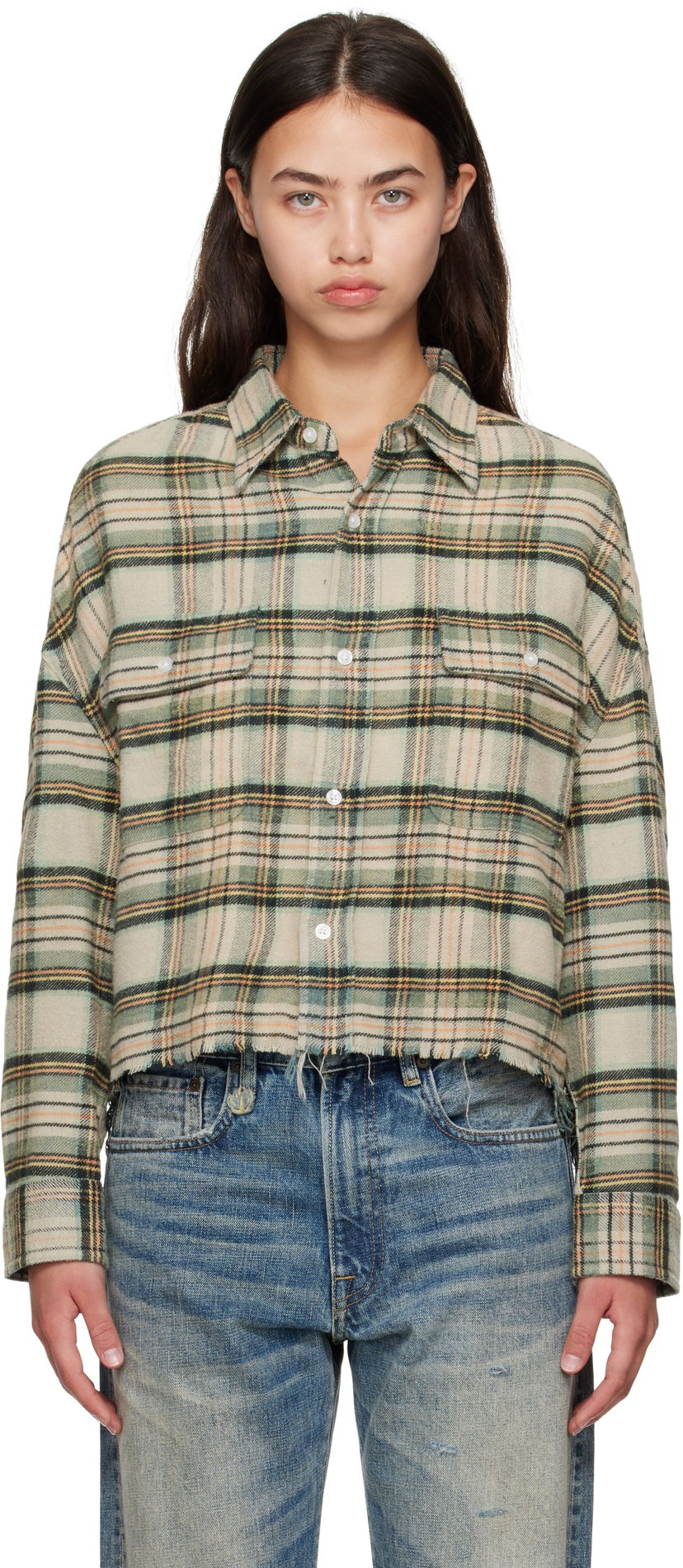 Košeľa R13 R13 Cropped Plaid Shirt Zelené | R13W7298-R558B