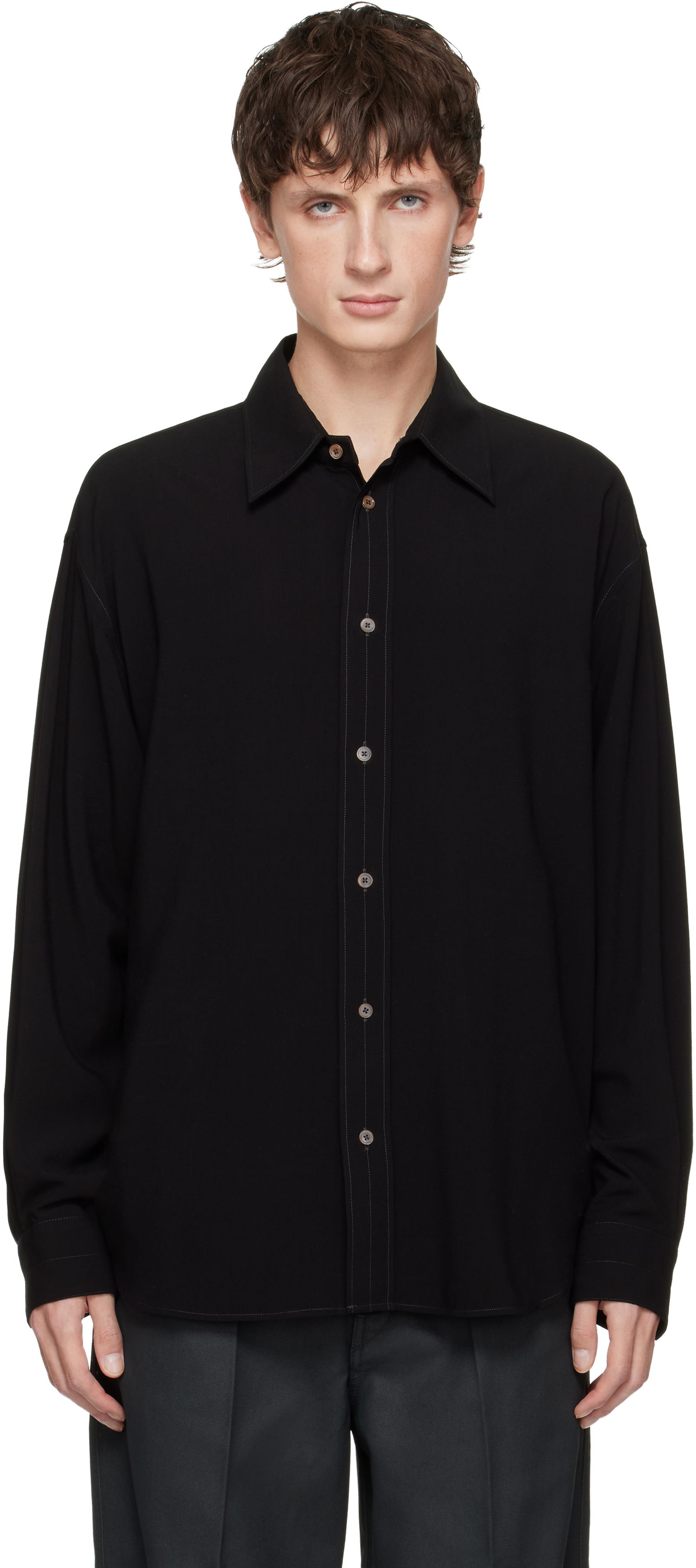 Košeľa LEMAIRE Long-Sleeve Relaxed Shirt with Contrast Stitching Čierna | SH1206 LF1286, 0